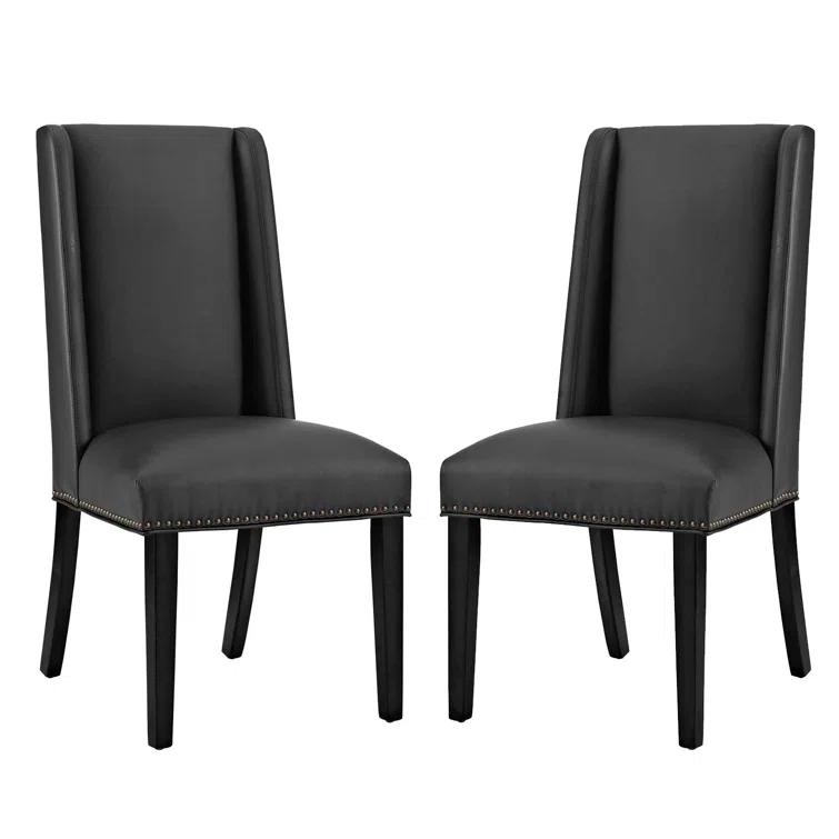 Modway Baron White Vinyl and Wood Frame Dining Chairs