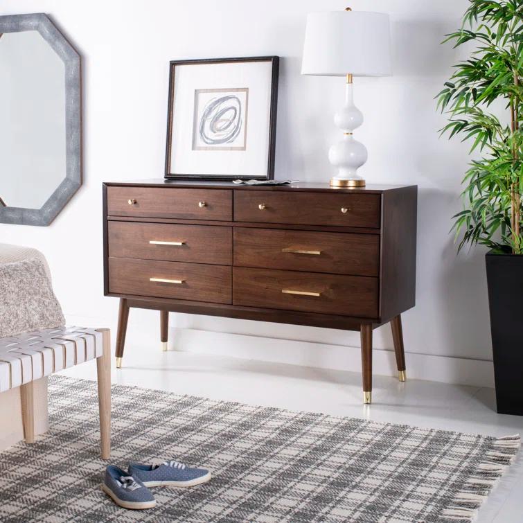Mid-Century Double Dresser with Felt-Lined Drawer, White/Silver