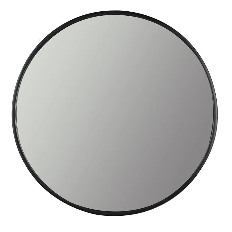 Luna 30" Round Black Matte Wood Wall Mirror