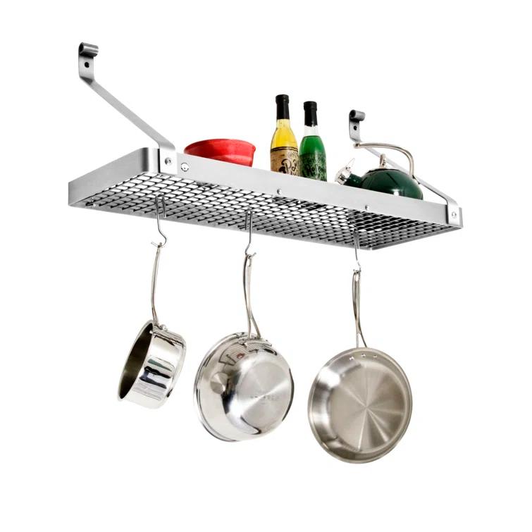 Handcrafted 30 in. Gourmet Deep Bookshelf Wall Rack with 12-Hooks Stainless Steel