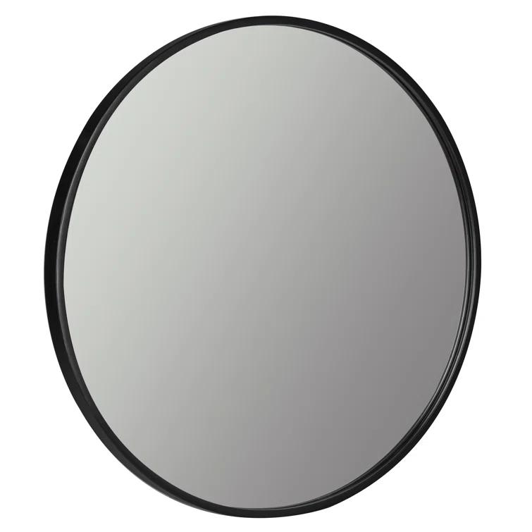 Luna 30" Round Black Matte Wood Wall Mirror