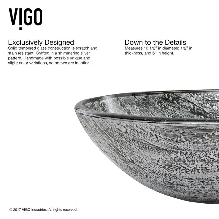 Giovanni Titanium Glass 17" L 17" W 6" H Round Vessel Bathroom Sink