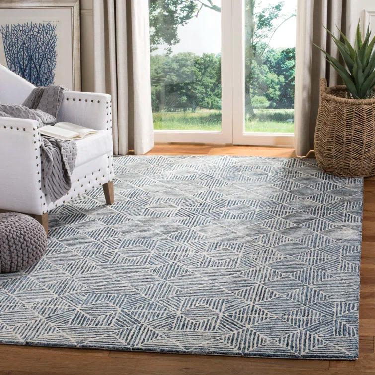 Abstract ABT763 Handmade Indoor Area Rug - Blue - 6'x6' - Safavieh