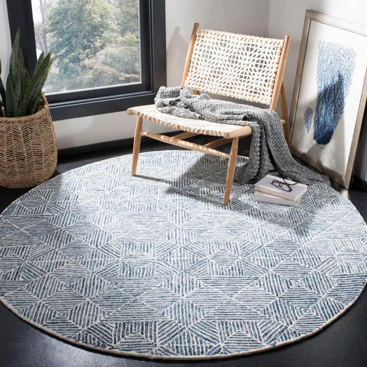 Abstract ABT763 Handmade Indoor Area Rug - Blue - 6'x6' - Safavieh