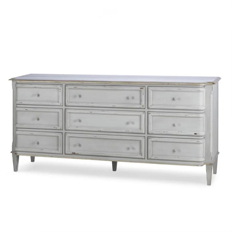 Madeline Light Grey and Gold Leaf Handcrafted 9-Drawer Dresser