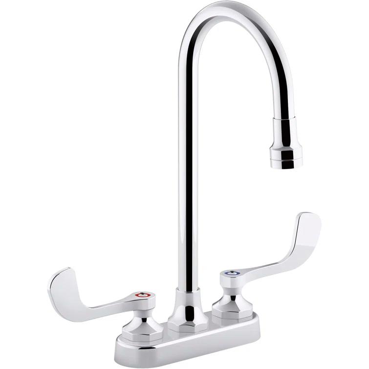 Triton Bowe0.5 GPM Centerset Bathroom Sink Faucet with Laminar Flow, Gooseneck Spout and Wristblade Handles, Drain Not Included