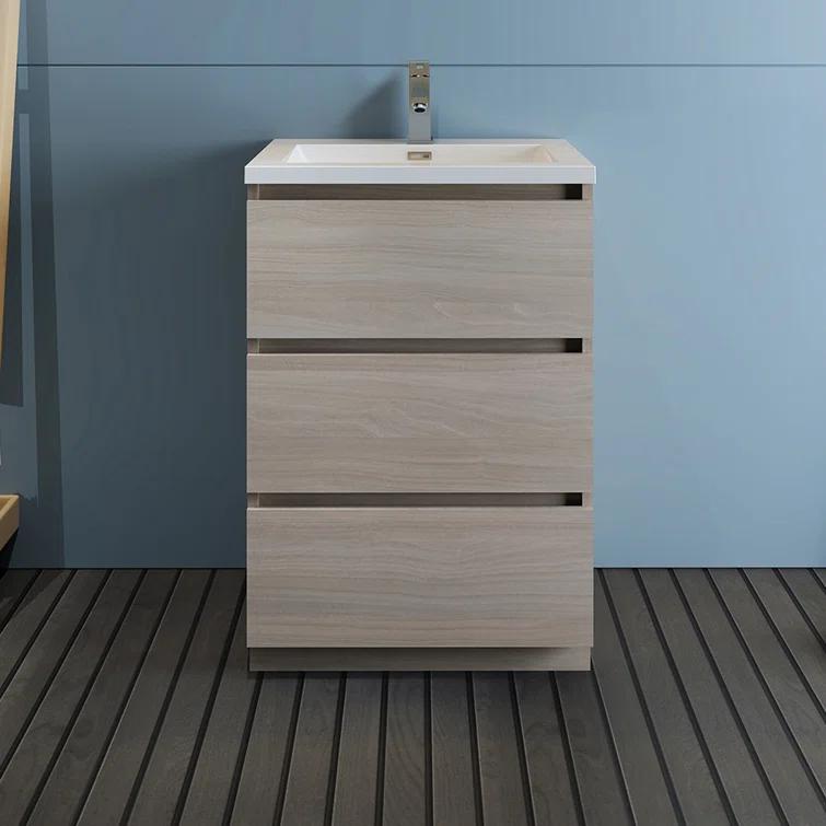 Lazzaro 24" Freestanding Modern Bathroom Vanity with Integrated Single Sink - Faucet Not Included