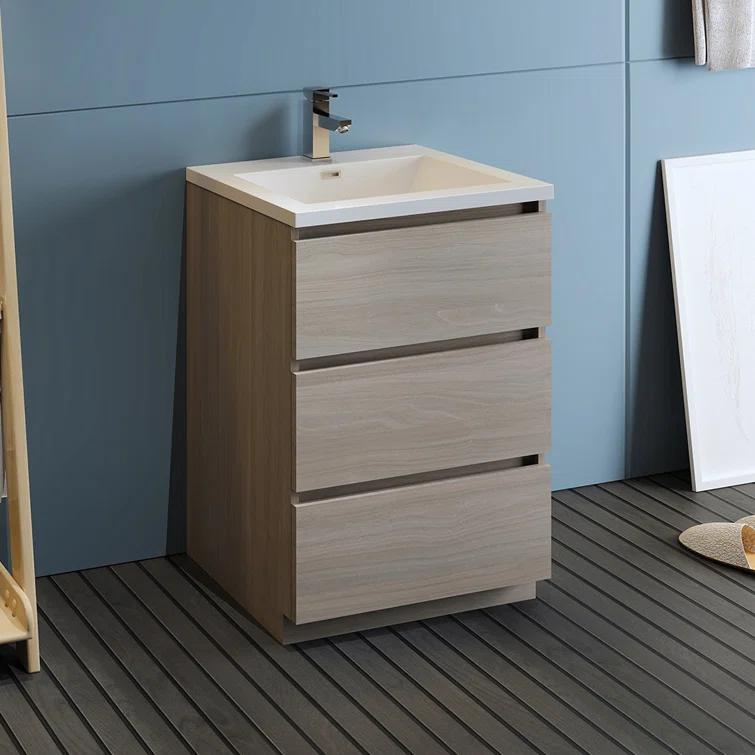 Lazzaro 24" Freestanding Modern Bathroom Vanity with Integrated Single Sink - Faucet Not Included