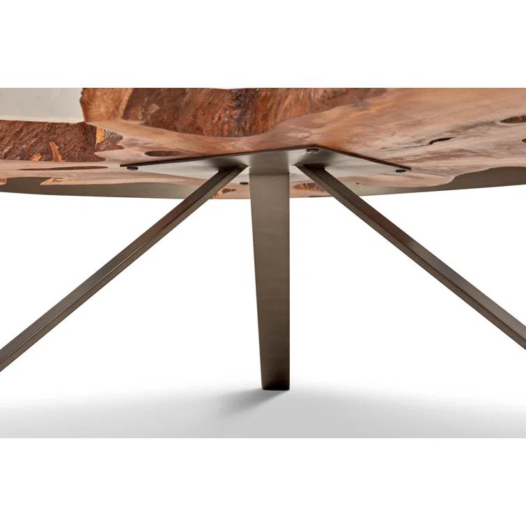 Round Teak and Glass Coffee Table with Galvanized Gray Frame