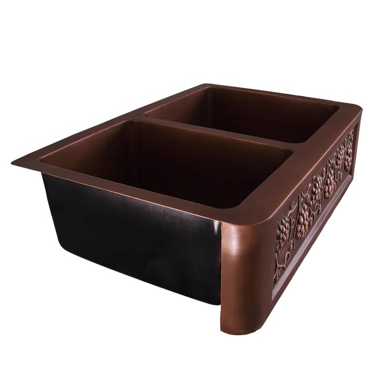 Concord 33'' L Farmhouse / Apron Double Bowl Copper Kitchen Sink