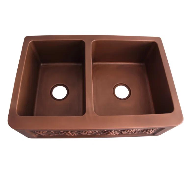 Concord 33'' L Farmhouse / Apron Double Bowl Copper Kitchen Sink