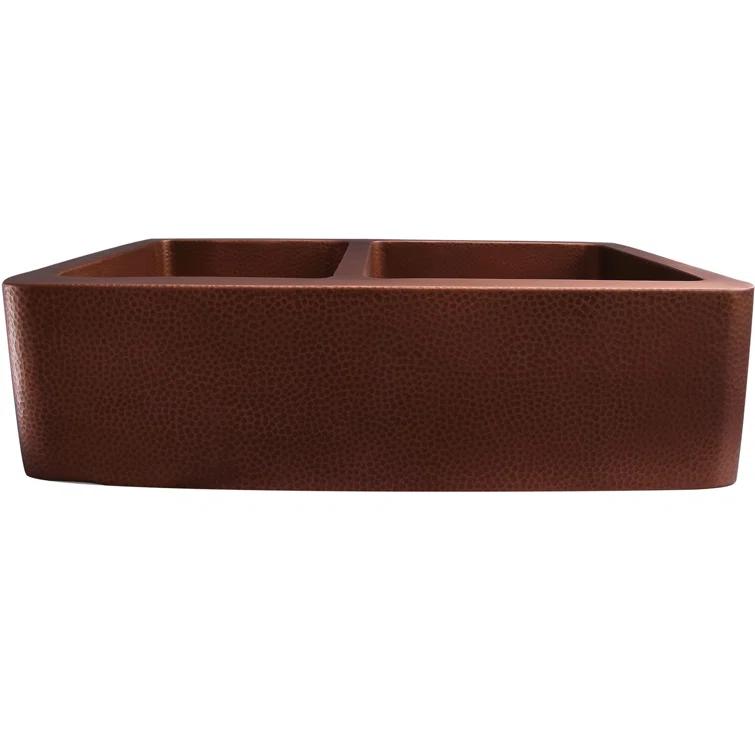 Perla 33'' L Farmhouse / Apron Double Bowl Copper Kitchen Sink