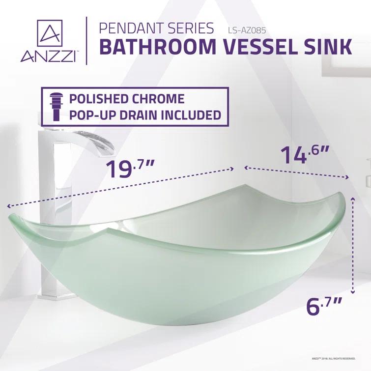 ANZZI Pendant 14.6'' Clear Tempered Glass Specialty Bathroom Sink