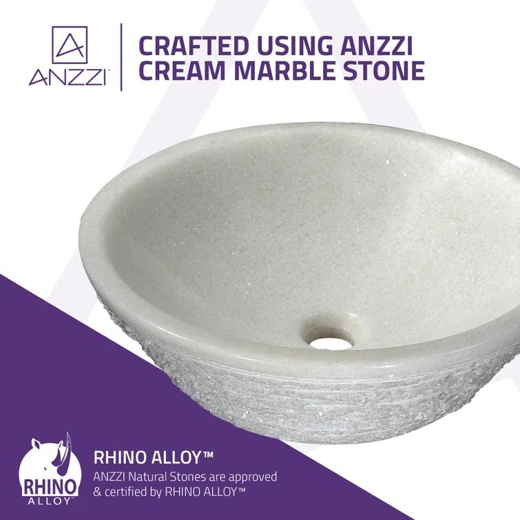 ANZZI Cliffs Of Dover 16.5'' White Marble Stone Circular Bathroom Sink