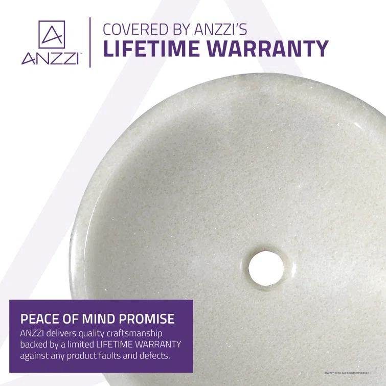 ANZZI Cliffs Of Dover 16.5'' White Marble Stone Circular Bathroom Sink