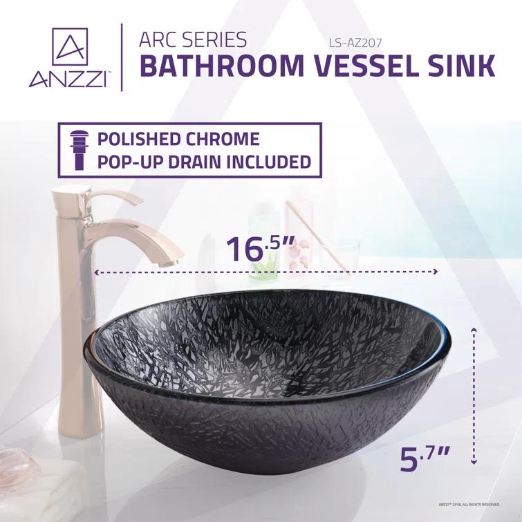 ANZZI Arc 16.5'' Gray Tempered Glass Circular Bathroom Sink