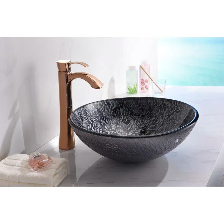 ANZZI Arc 16.5'' Gray Tempered Glass Circular Bathroom Sink