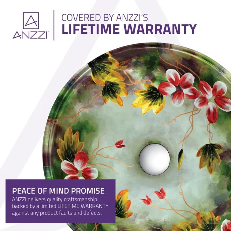ANZZI LS-AZ217 ANZZI Impasto 15.5'' Green Tempered Glass Circular Bathroom Sink with Faucet