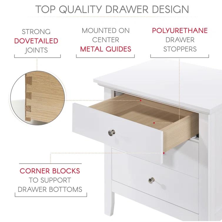 Hammond 3 - Drawer Nightstand Bed Side Table Wood Nightstand Small Bedside Table And Dresser