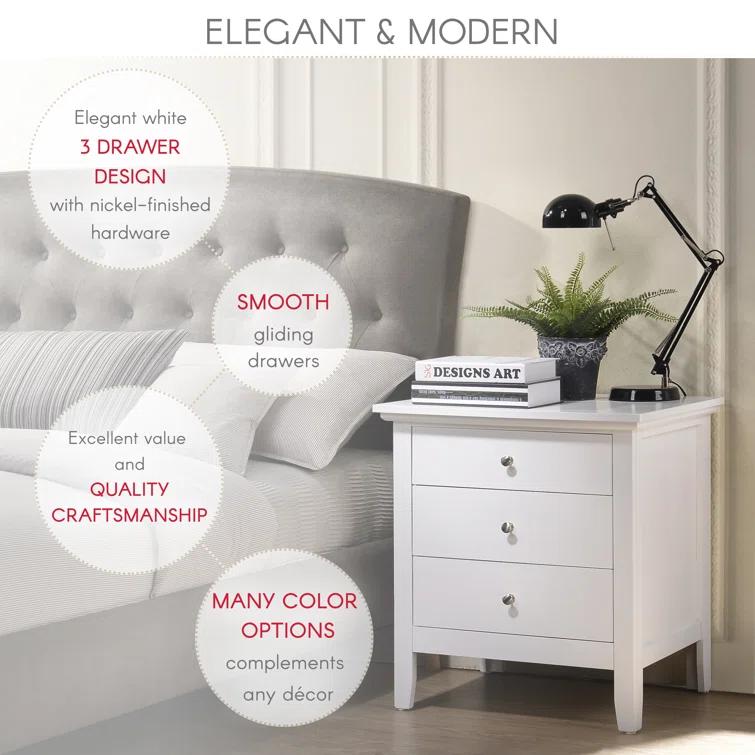 Hammond 3 - Drawer Nightstand Bed Side Table Wood Nightstand Small Bedside Table And Dresser