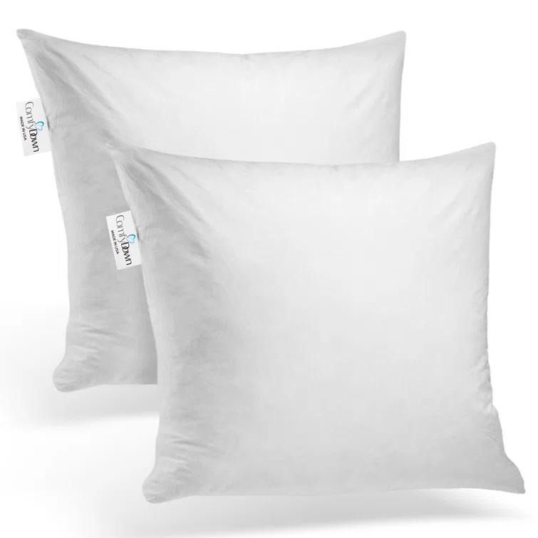 ComfyDown Decorative Throw Pillow Insert Down Feathers Fill 100% Cotton Cover Square Pillow Insert (Set of 2)