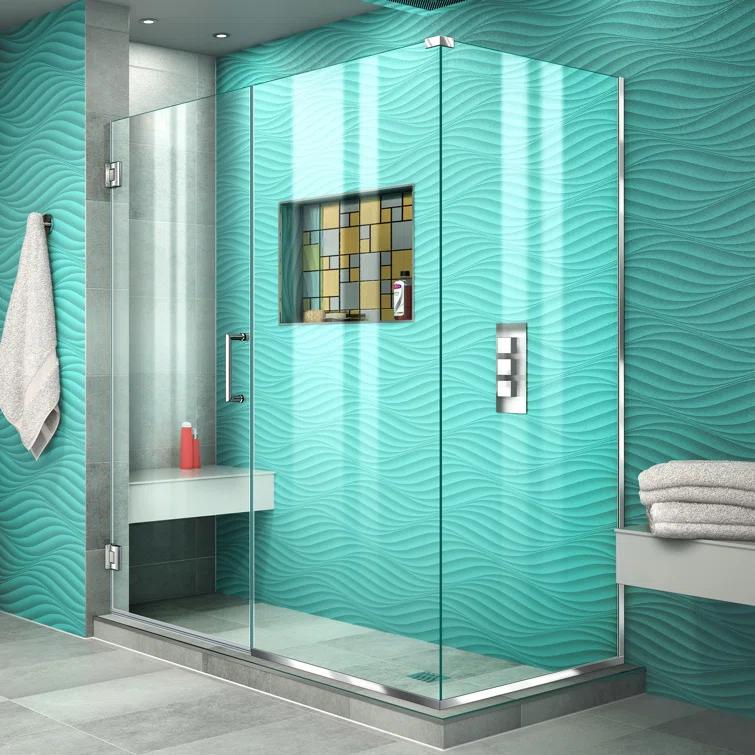 Unidoor Plus 60" W x 34" D x 72" H Frameless Rectangle Shower Enclosure with Fixed Panel