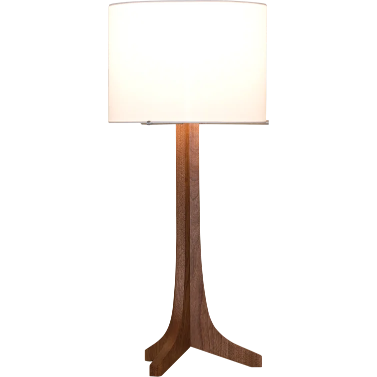 Black Aluminum and Dark Walnut Drum Table Lamp