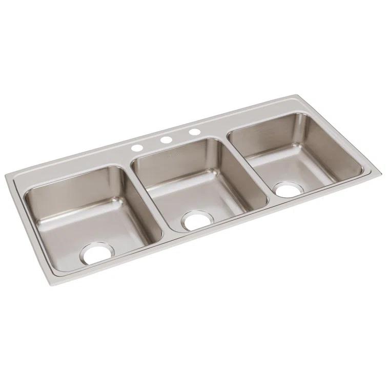 Lustertone 46" L x 22" W Triple Basin Drop-In Kitchen Sink