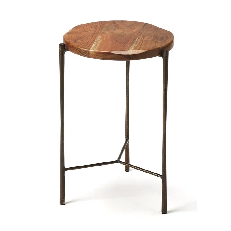 Round 12" Brisbane Wood & Metal End Table