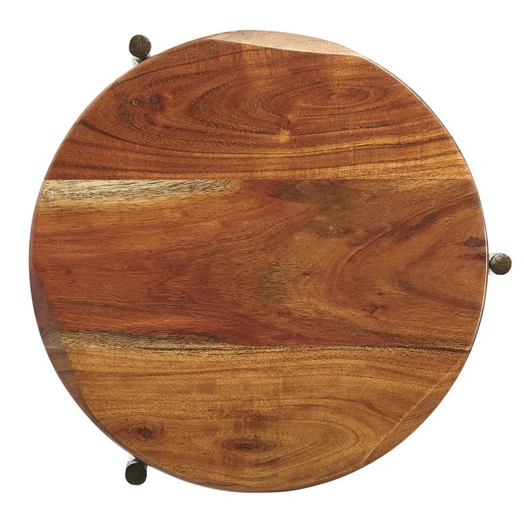 Round 12" Brisbane Wood & Metal End Table