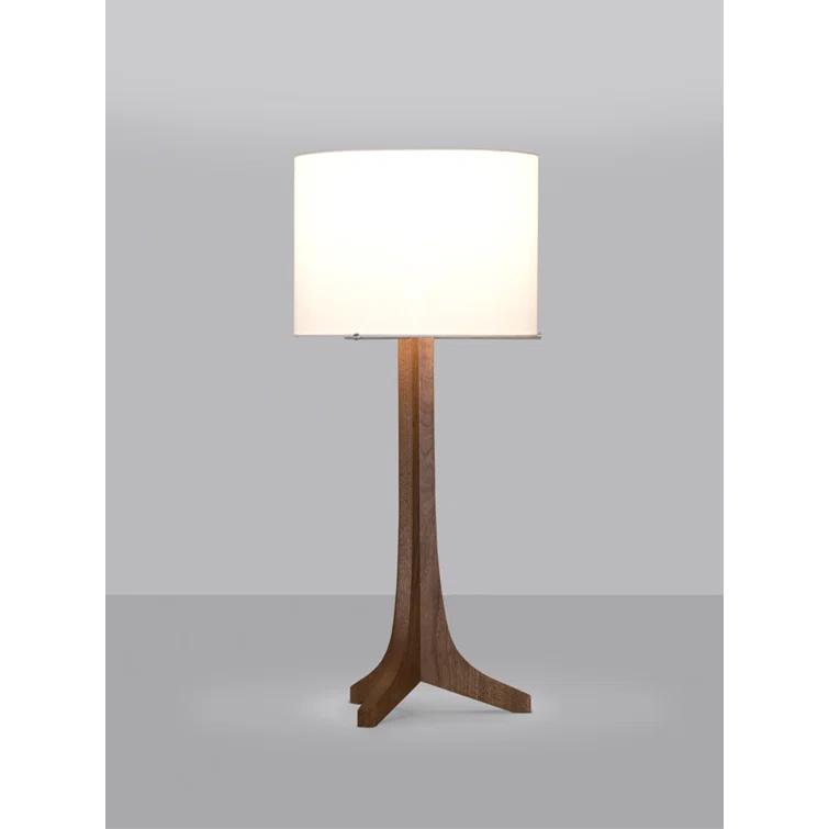 Nauta 28" White Linen Shade Table Lamp with Dark Walnut & Aluminum Base