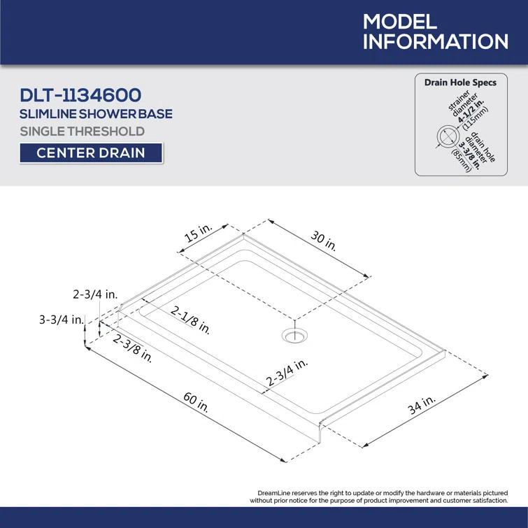 SlimLine 60" x 34" Single Threshold Shower Base