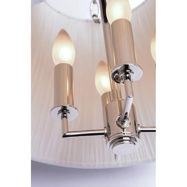Polished Nickel 8-Light Pendant with Faux Silk Shade