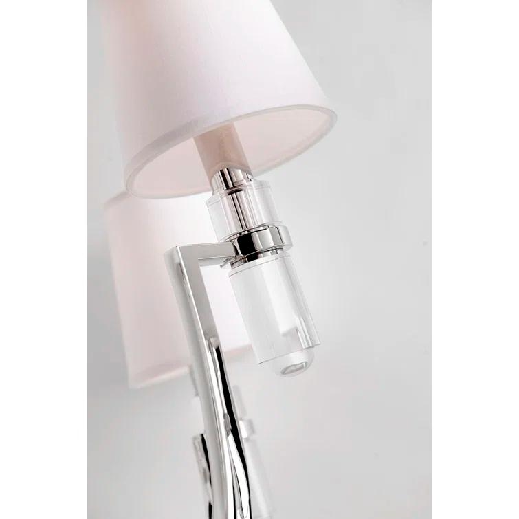 Polished Nickel and Crystal 9-Light Chandelier with Faux Silk Shades