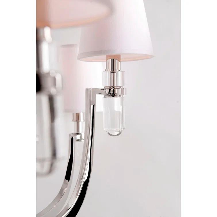 Polished Nickel and Crystal 9-Light Chandelier with Faux Silk Shades