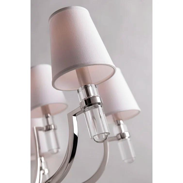 Polished Nickel and Crystal 9-Light Chandelier with Faux Silk Shades