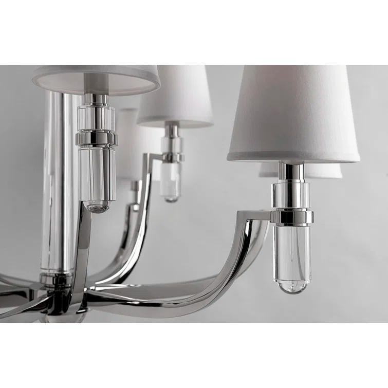 Polished Nickel and Crystal 9-Light Chandelier with Faux Silk Shades