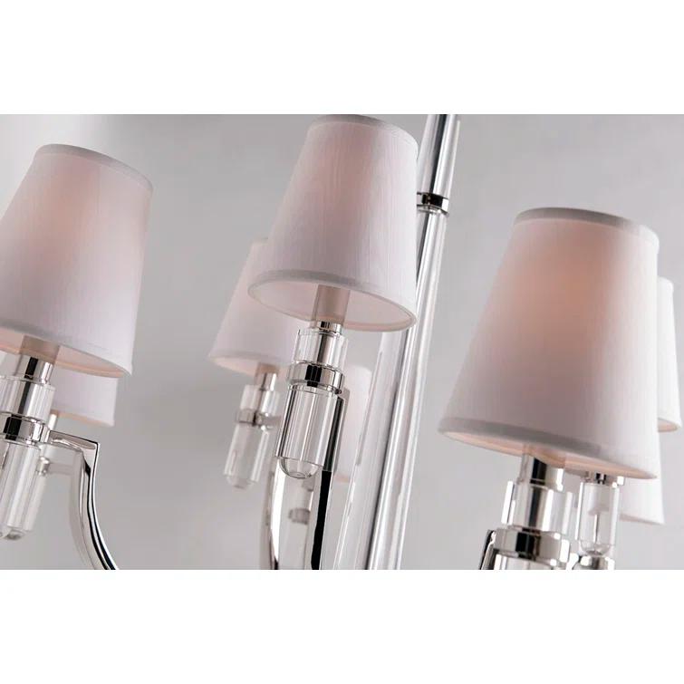 Polished Nickel and Crystal 9-Light Chandelier with Faux Silk Shades