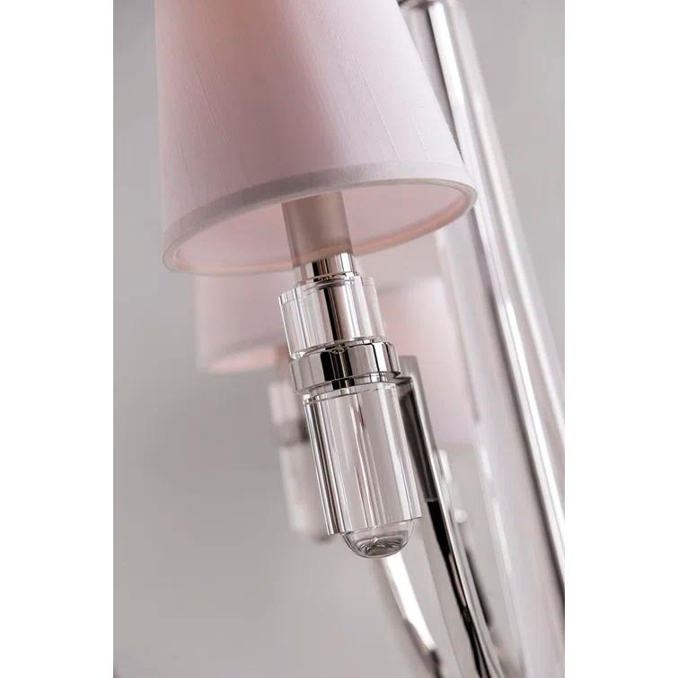 Polished Nickel and Crystal 9-Light Chandelier with Faux Silk Shades