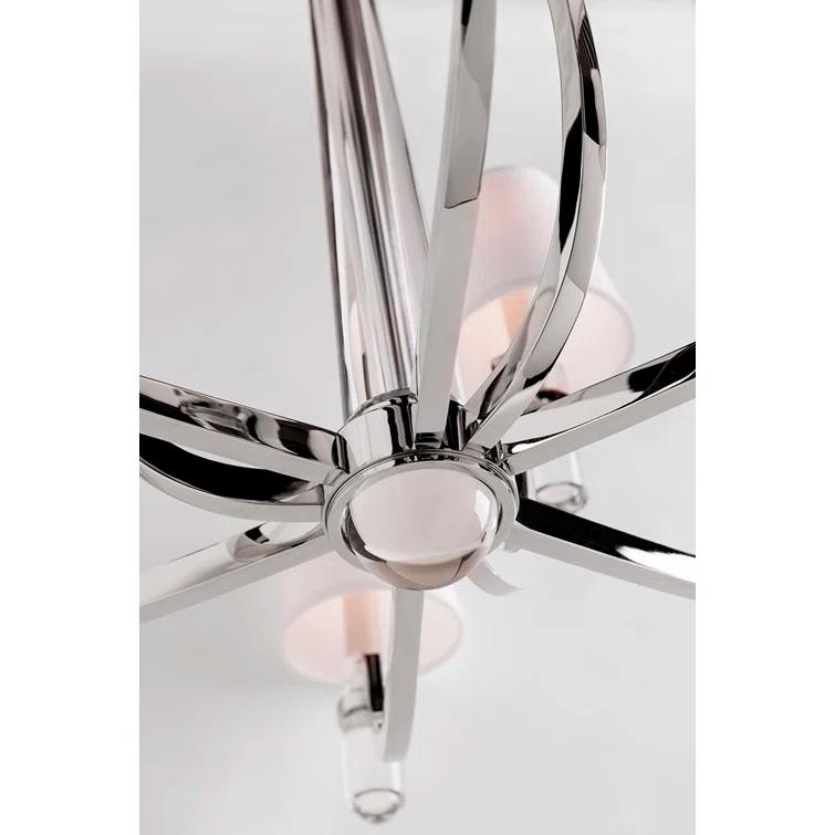 Polished Nickel and Crystal 9-Light Chandelier with Faux Silk Shades