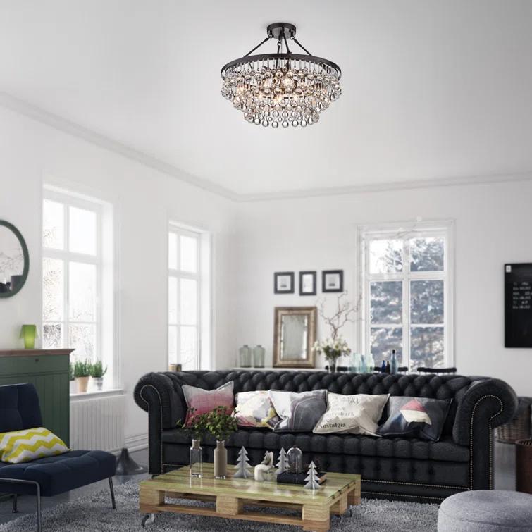 Arosa Elegant Black 9-Light Semi Flush Mount with Crystal Accents