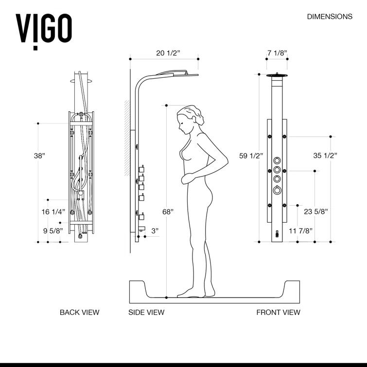 Mateo 60" H X 7" W 6-Jet Shower System & Tub Filler with Hand Shower Wand and Rainfall Shower Head