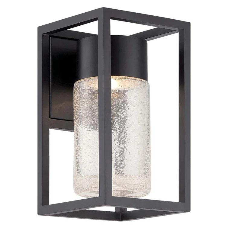 Black Cylinder LED Outdoor Wall Light with Clear Seeded Crystal