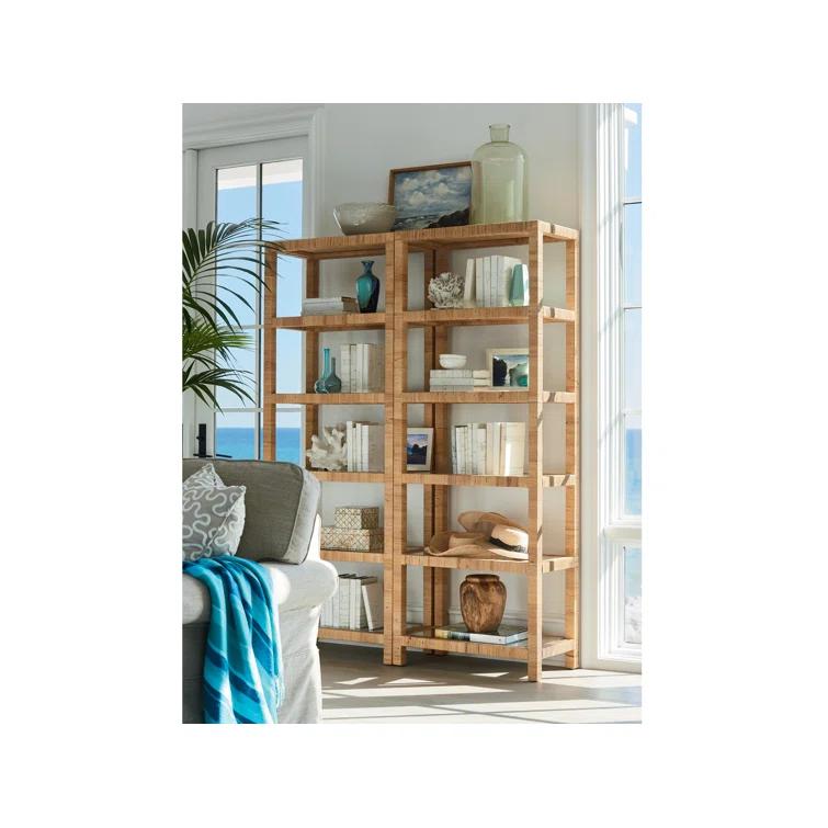 Escape Long Key Woven Brown Rattan 5 Shelf Bookcases with Glass Shelves