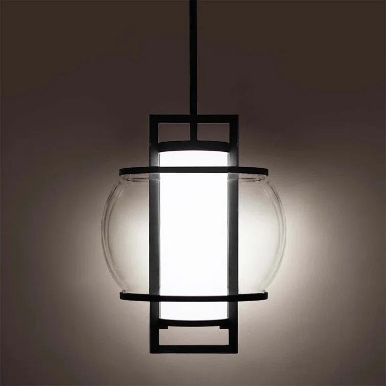 Lucid Black Orb LED Pendant with Mouth-Blown Opal Glass