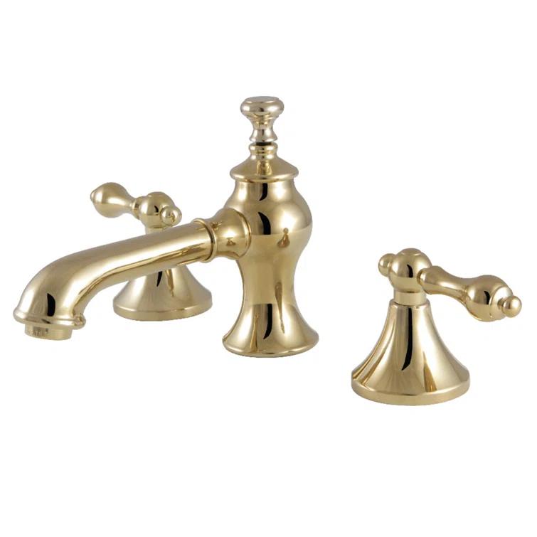 Kingston Brass Vintage Two-Handle 3-Hole Deck Mount Widespread Bathroom Faucet with Brass Pop-Up Drain