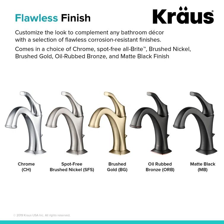 Kraus Kraus Arlo Single Hole 1-Handle WaterSense Bathroom Sink Faucet with Drain and Deck Plate KBF-1201MB