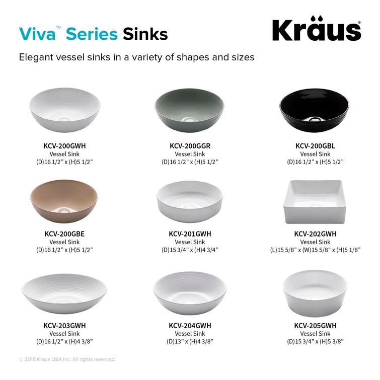 KRAUS Viva™ Thin Porcelain Ceramic Vessel Bathroom Sink with Pop-Up Drain