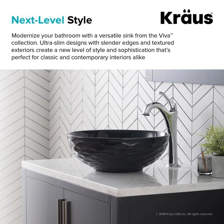 KRAUS Viva Thin Porcelain Ceramic Vessel Bathroom Sink with Pop-Up Drain