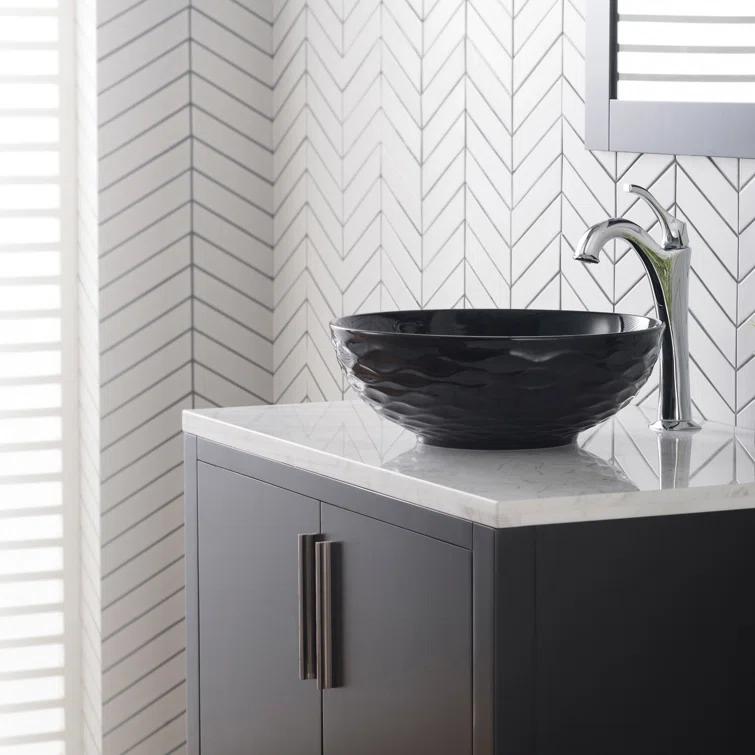 KRAUS Viva Thin Porcelain Ceramic Vessel Bathroom Sink with Pop-Up Drain